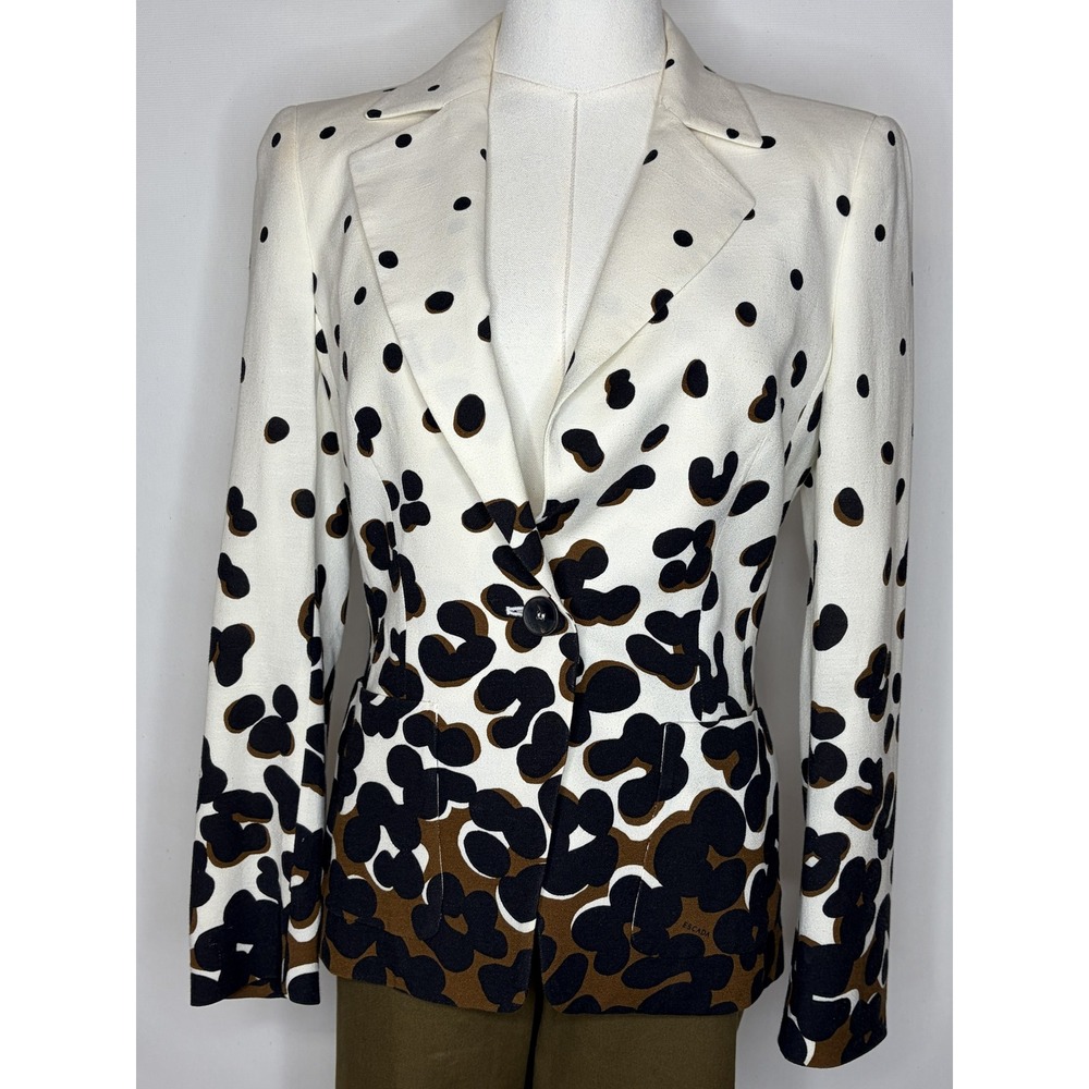 Escada Off-White Abstract Floral Polka Dot Single Button Blazer Jacket Size 36